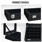 Vicoter Velvet Jewelry Box 24 Grid Jewelry Ring Display Organiser Box Tray Holder Earrings Storage Case for Girls Wife Mom Women (Black) - color: Black