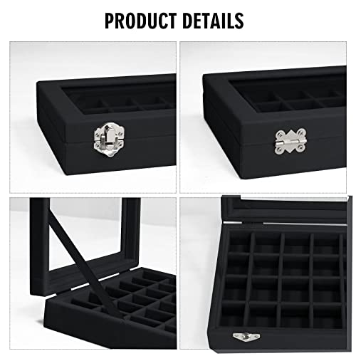 Vicoter Velvet Jewelry Box 24 Grid Jewelry Ring Display Organiser Box Tray Holder Earrings Storage Case for Girls Wife Mom Women (Black) - color: Black