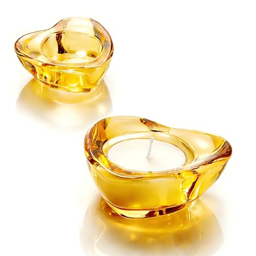 Gold Tealight Candle Holders - Set of 12, Heart-Shaped Chunky Glass Candle Holder, 2.9" Diameter - CH02 - Rusty Orange - color: Rusty Orange