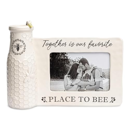 youngs Inc Ceramic Bee Vase w/Photo Frame, White, Black, 11.25" Length x 3.00" Width x 8.00" Height - color: Vase Photo Frame