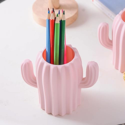 Silicone Pen Holder Cactus Pencil Holder Cute Pens Cup for Desk for Kids Office Decor Desk Accessories Makeup Brush Holder(Pink) - color: Pink