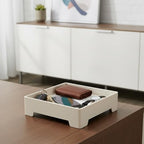 Square Vanity Tray with Cushion, 8" x 8" Desktop Organizer, Valet Tray for Jewelry, Perfume, Keys, Eyewear, Nightstand Catchall Tray for Dresser, Entryway, Living Room, Beige