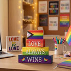 Smile Pride Month "Love Always Wins" Wooden Tabletop Decor LGBTQ+ Rainbow Wood Sign Desktop Plaque Set for Home, Office, Party Decor - Gay Pride Gift - style: LGBT