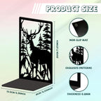 Peacoblue Metal Bookends for Shelves, Modern Decorative Heavy Duty Study Book Ends Stoppers for Office, Desk, Shelf, Room 5.3"x4.3"x7.9" Cast Iron Simple Tall Bookends 1 Pair (Deer and Forest) - style: Deer and Forest