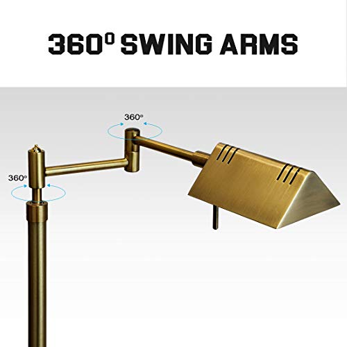O’Bright Dimmable LED Pharmacy Floor Lamp, 12W LED, Full Range Dimming, 360 Degree Swing Arms, Adjustable Heights, Standing Lamp for Reading, Sewing, and Craft, ETL Listed, Antique Brass (Gold) - color: Antique Brass (Gold)