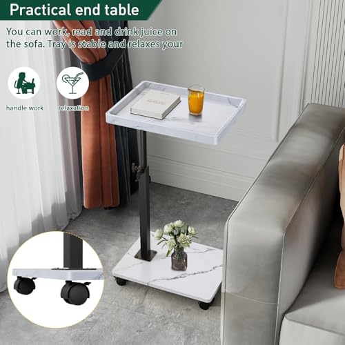 C Table End Table Adjustable Height, 360°Swivel TV Tray Table for Small Spaces, Couch Tables That slide under, C Shaped Side Tables living room and bedroom for Sofa, Bed,Chair, Snack (1, White) - color: White