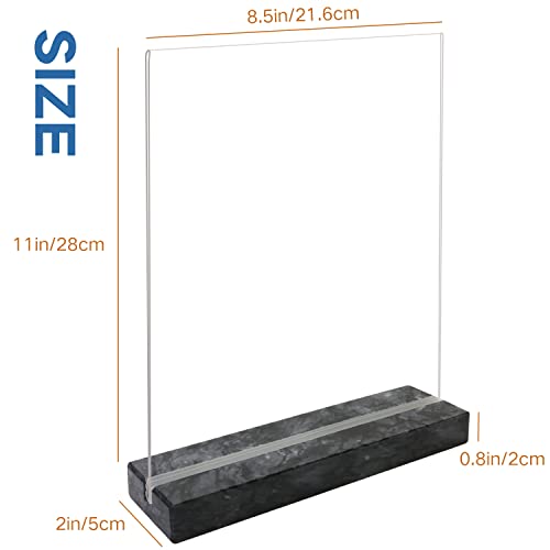 vrupin 2 Pack 8.5x11 Acrylic Sign Holder, Acrylic Frame Natural Marble Base, Clear Plastic Sign Holder Picture Photo Frames, Flyer Document Paper Display Stand for Office Desktop (black marble)