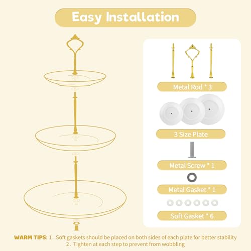 Lucky Will White Tiered Dessert Serving Tray for Kid's Party Supplies Favors 3 Tier Cupcake Cake Stand for Birthday Tea Afternoon Halloween Christmas Candy Bar - color: White