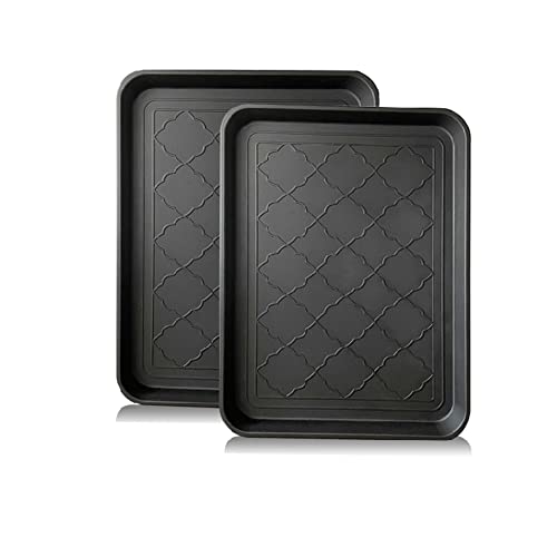 PetLike Boot Tray for Entryway Indoor/Outdoor, Hard Plastic Pet Food Mat 2pack,16.7 x 12.8 INCH Waterproof Shoe Tray, Multi-Purpose Trays for Boots, Shoes, Pets, Garden - color: Black New