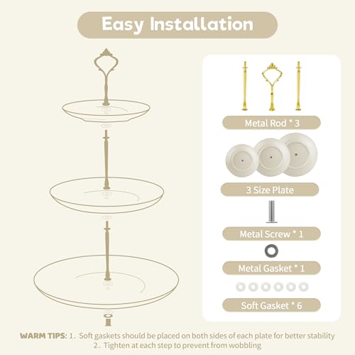 Lucky Will Beige Tiered Dessert Serving Tray for Kid's Party Supplies Favors 3 Tier Cupcake Cake Stand for Birthday Tea Afternoon Halloween Christmas Candy Bar - color: Beige
