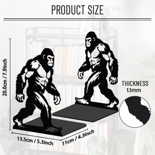 WADORN 1 Pair Bigfoots Metal Decorative Bookend for Shelves, Heavy Duty Book Ends Modern Non-Skid Books Holder Stand Black Book Support Stoppers for Desk Bookshelf Office Home, 5.3x4.3x7.8 Inches - color: Bigfoots