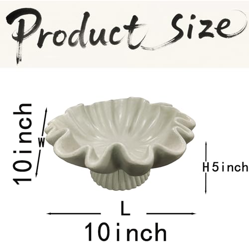 10" Large Handmade Decorative Bowl decor, Handicraft Scalloped Bowls for Modern Home Decor,Ruffle Decor,Key Bowl for Entry Table,Decorative Fruit Bowl for Kitchen Counter,Light Gray - color: Light Gray-With base, size: 10inch