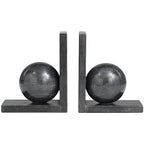 Deco 79 Marble Geometric Sleek Orb Bookends with L- Shaped Bases, Set of 2 6" W, 7" H, Black - color: Black, size: 6"W, 7"H