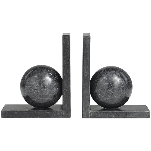 Deco 79 Marble Geometric Sleek Orb Bookends with L- Shaped Bases, Set of 2 6" W, 7" H, Black - color: Black, size: 6"W, 7"H