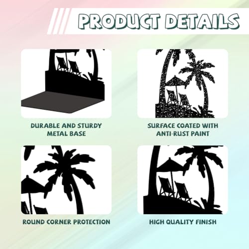 Peacoblue Metal Bookends for Shelves, Modern Decorative Heavy Duty Study Book Support Stoppers for Office, Desk, Shelf, Room 5.3"x4.3"x7.9" Cast Iron Simple Tall Bookends, 1 Pair (Beach and Palm) - style: Beach and Palm