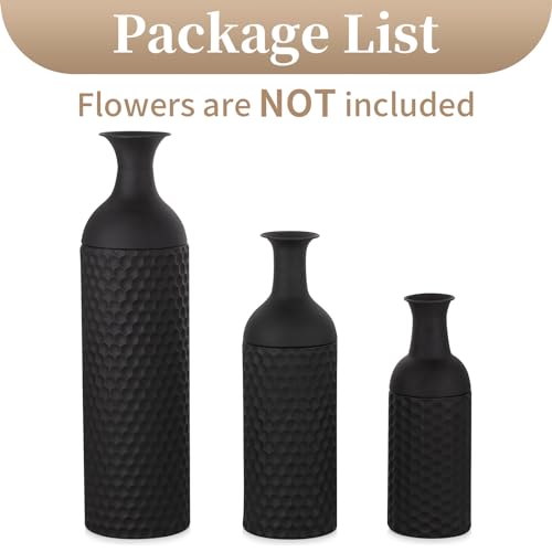 Sziqiqi Large Black Vases Tall 27inch - Metal Floor Standing Vase Set of 3 Modern Honeycomb Texture Big Standing Vase for Living Room Dining Bedroom Home Corner Hallway Indoor Office - style: Large Black Vases
