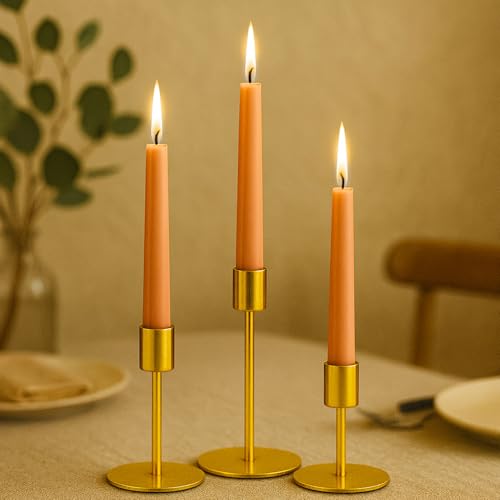 smtyle Gold Taper Candle Holders for Candlestick Candles Set of 3 Candelabra with Iron-0.8" Diameter Ideal for Candle Stick Decor - color: Gold-p3
