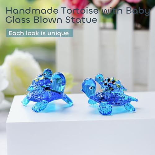 HDCRYSTALGIFTS 2.5'' Blown Glass Sea Turtle Figurines Gift for Women, Handmade Glass Sea Animals Collection, Dollhouse Miniatures - color: Sea Turtle