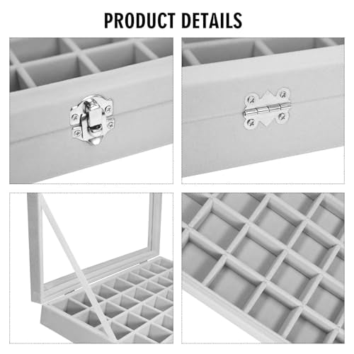 Vicoter Velvet Jewelry Tray 48 Compartments Jewelry Display Organizer with Transparent Cover Rings, Earrings, Necklaces, Pendants Storage Box for Girls, Wives, Mothers, Women - color: Grey, size: 48 Grid