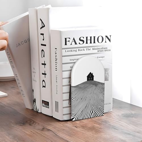 Simple House Silhouette Line Minimalist Bookends for Shelves 2 Pcs Wooden Book Stopper Organizer for Home Office Libraries
