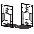 Peacoblue Metal Bookends for Shelves, Modern Decorative Heavy Duty Study Book Ends Stoppers for Office, Desk, Shelf, Room 5.3"x4.3"x7.9" Cast Iron Simple Tall Bookends 1 Pair (Geometry Lines) - style: Geometry Lines