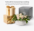 Pots & Patterns 11" Large White Ceramic Flower Vase - Modern Ribbed Low Profile Centerpiece for Dining Table & Home Decor