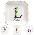 Custom Ceramic Ring Dish, Personalized Jewelry Tray with Initial, Earrings Necklaces Bracelet Watch Keys Trinket Holder for Nightstand, Mothers Day Bridesmaid Bestie Gift for Women - color: Initial & Name