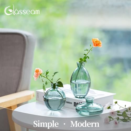 Bud Vases 3Pcs/Set Small Vases Handmade Cute Green Small Vases for Flowers Centerpieces Glass Vases Mini Vase Home Decor Centerpieces, Events Table Decor - color: Green, size: 1 Set
