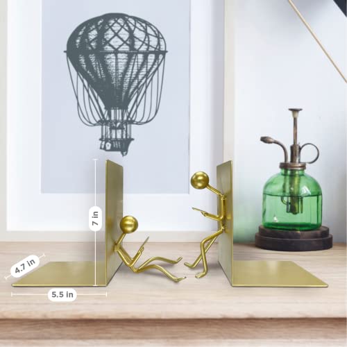 Ottimo Heavy Duty Metal Unique Office Desk Bookends for use as Bookshelf Decor, Home, Office or Kitchen Shelves. Unique, Cute and Decorative Book Stopper to Hold Books, Great Gift Idea (Gold) - color: Gold