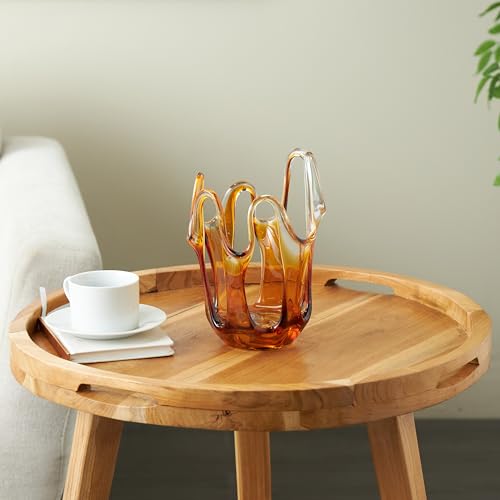 Deco 79 Glass Abstract Decorative Vase Ombre Centerpiece Vase with Wavy Oval Cutouts, Flower Vase for Home Decoration 7" x 7" x 10", Orange - color: Orange, size: 7" x 7" x 10"
