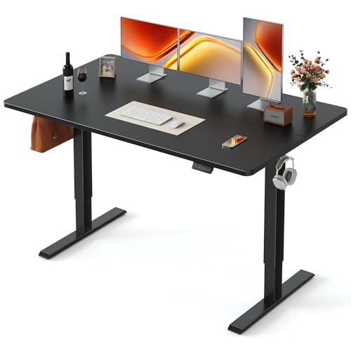 FEZIBO Standing Desk, 55×28 Inches Electric Height Adjustable, Sit Stand Up, Computer Office Desk with Splice Board, Black Frame/Black TOP - color: Black, size: 55 x 28
