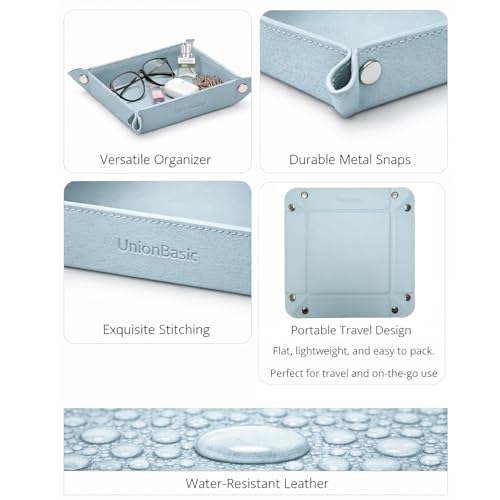 UnionBasic Small Jewelry Tray for Rings Watches Earrings, Entryway Catchall Caddy for Coins Keys Change, Nightstand Bedside Valet Holder, Trays for Electronic Gadgets, Lychee Pale Blue - color: Lychee Pale Blue, size: 5.4" x 5.4" x 1.6"