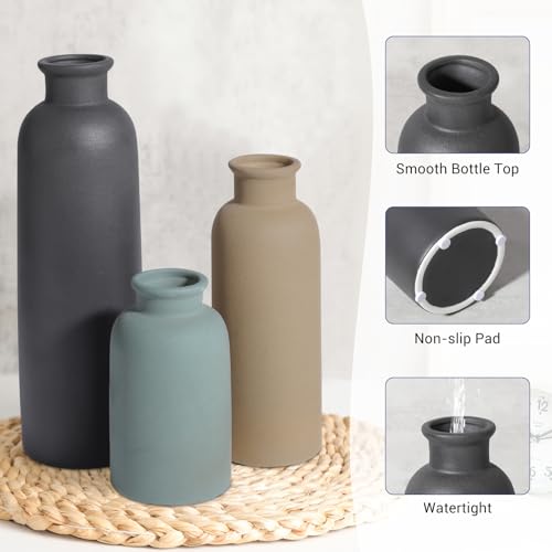 Small Ceramic Vase Set of 3, Boho Modern Flower Vase Room Decor, Farmhouse Decor, Vases for Your Kitchen, Bathroom, Bedroom, Living Room, Office&Shelf Centerpiece Table Decorations Multicolor - color: Multicolor