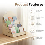 2 Pack 4-Tier Wooden Greeting Card Display Stand, Card Rack for Stickers, Postcards, Photos, Stationery, Small Products, Home Office Decor & Organizer, Lightweight for Vendor Booths, Craft Fairs