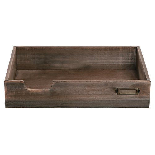 MyGift Distressed Brown Vintage Wood Paper Tray, Office Desktop Document, File Folder, Magazine Holder Tray - color: Dark Brown