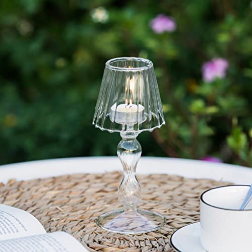 Gurfuy Desk Lamp Shaped Glass Candle Holder - Glass Hurricane Candleholder Crystal Decorative Candle Stand for Table Wedding Dinning Centerpieces Party Supplies Festival Decor Clear - color: Clear