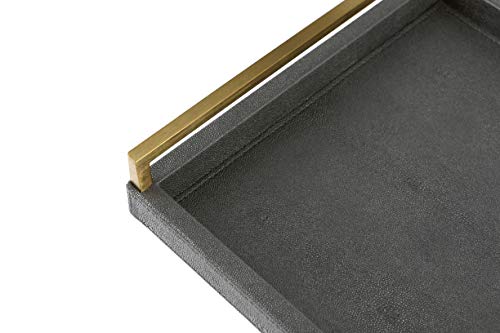17.8 * 11.8" Grey Shagreen Large Serving Tray with Brushed Gold Handle,Faux Leather Home Decorative Tray, Coffee Table Tray for Living Room, Dinning, Vanity （Grey - color: Dark Grey