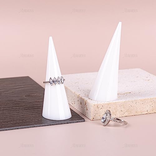 AUEAR, 6 Pack Acrylic Ring Holder Cone Display Jewlery Stands Finger Rings Showcase Stand for Jewelry (White) - color: White, size: 6 Pack