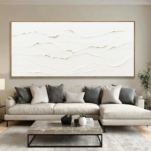 WINKAILIN White and Gold Canvas Wall Art Textured With Framed Posters Pictures Abstract Minimalist Wall Art Extra Large Contemporary Artwork for Office Living Room Entryway Home Decor 32x70 Inch - color: White and Gold, size: 70"L x 32"W