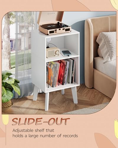 WLIVE Modern Nightstand with Storage, Small Space Bedside Table, End Table for Bedroom & Living Room, Mid Century Night Stand with Open Shelf & Sturdy Wood Legs, White - color: White
