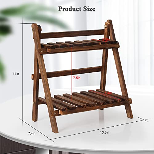 Jotsport 2 Tier Tabletop Plant Stand Step Style Desktop Storage Organizer Wood Display Shelf Decorative Storage Rack, Foldable Small Plant Shelf - color: Carbonized