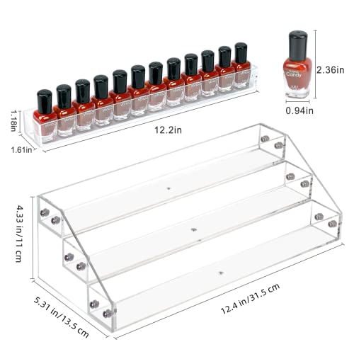 BTremary 3 Packs Clear Nail Polish Organizer Holder Shelf Rack, Acrylic Display Stand For Sunglasses Paint Essential Oils, Makeup Holder, Nail Poliahes Storage to 36 Bottles (Fit 1-2oz Bottles) - size: 3 Tiers Tabletop Rack