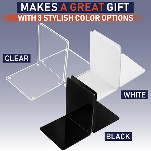 Acrylic Bookends, 2 Pairs of Black Invisible Ends for Shelves, 4mm Heavy-Duty Non-Skid Holders for DVDs, CDs, Video Games, and Books. Stoppers for Home, Office, or Library Organization (Black) - color: Black