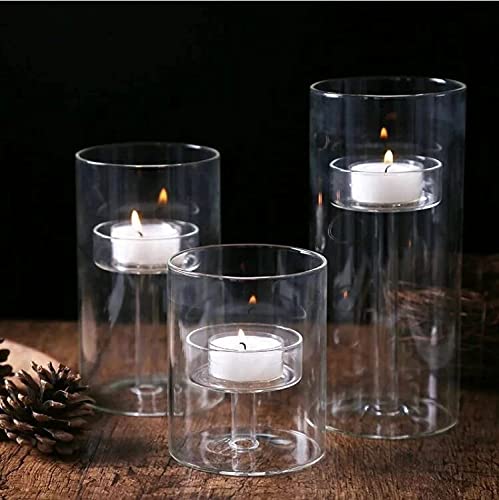 Cylinder Hurricane Glass Candle Holder for Table Centerpieces, Clear Votive Candle Holders for Wedding Parties, Decorative Candleholders for Home Dining Room Decorations (Set of 3)