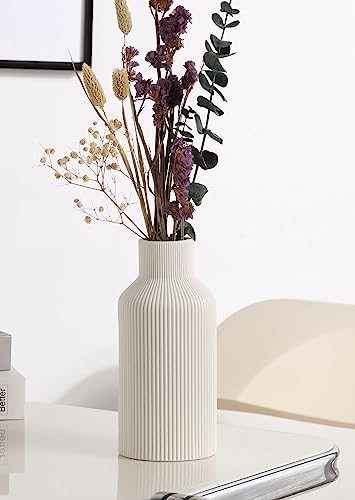White Ceramic Flower Vase,Minimalist Modern Home Decoration,Small Pampas Grass Vases for Decor,Table,Shelf Bookshelf Decorative,Mantel,Entryway Decor and Centerpieces(8 in) - color: White