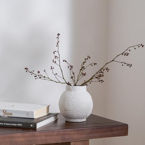 DN DECONATION White Vase for Flowers, Ceramic Vase for Home Decor, Modern Decorative Vase, Small Cute Flower Vases for Kitchen/Office/Living Room/Bookshelf/Farmhouse/Mantel - White Texture(Small) - color: White, size: 3.9"