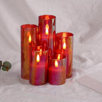Eywamage Red Glass Flameless Candles with Remote Batteries, Flickering Slim Tall LED Pillar Candles Set of 5 - color: Red