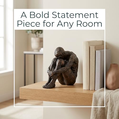 Sagebrook Home Resin Modern Glam Sitting Man Sculpture - Thoughtful Polyresin Decorative Figurine for Home, Office, Bedroom & Living Room - 8" Bronze & Copper - size: 8.0" H