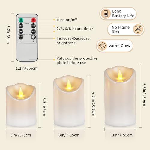 Artmarry Flameless Candles 4" 5" 6" Outdoor Indoor Pillars Battery Operated Flickering Candles Include 8-Key Remote Timer 400+ Hours by 2 AA Batteries (White Candle - Warm Light, 6 Pack) - color: White Candle - Warm light, size: 3"D x 4"|5"|6" H - 6 Pack