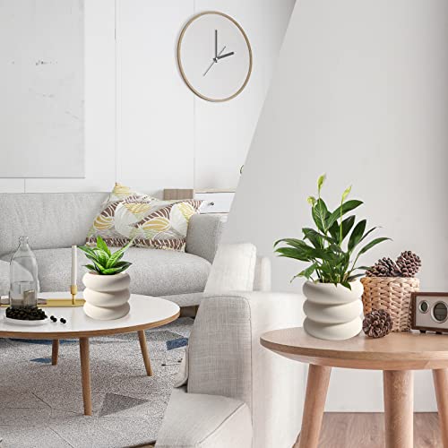 Ceramic Plant Pot Indoor, 4.5 Inch Beige Unglazed Flower Pot with Drainage Hole, Small Bubble Design Ceramic Planter for Home & Office Decor - color: S-beige-unglazed, size: 4.7inch